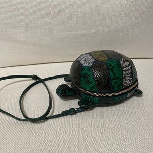 Tory Burch Cross Body Bag Mini Turtle Round green multi leather snake